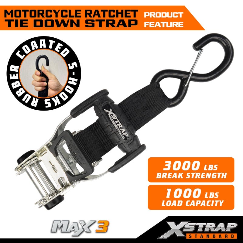 XSTRAP STANDARD 2Pk Heavy Duty Motorcycle Ratchet Tie Down Straps, 1.5" x 6' Safety Clip Hooks & Soft Loops, Cargo Accessory Securing Motorcycles, Dirt Bikes, Kayaks, Atvs, Utvs, Landscaping Equipment - Image 4